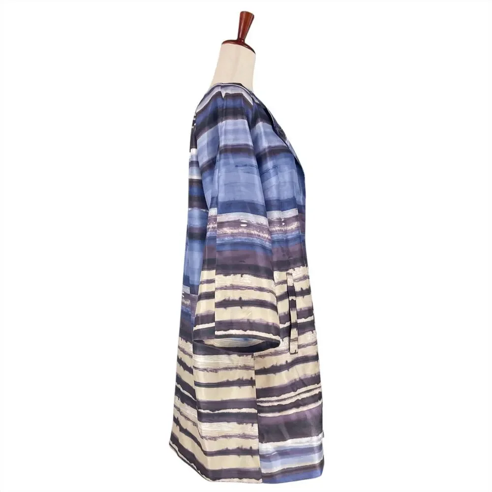 CHICO'S NWT Satin Shantung Topper 3/4 Sleeve Jacket Watercolor Stripe Sz 2 L/12